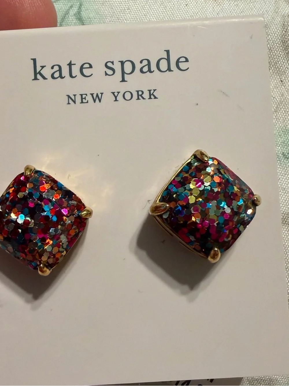 kate spade Multicolor Glitter Square Stud Earrings NWT